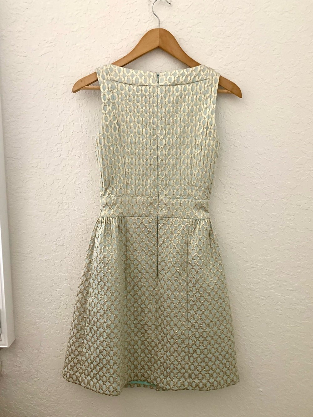 Ralph Lauren Mint Green Metallic Gold Embroidered Fit & Flare Cocktail Dress - Picture 11 of 11